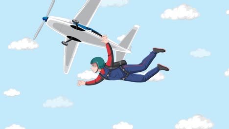 animated skydiver jumps and freefalls from airplane