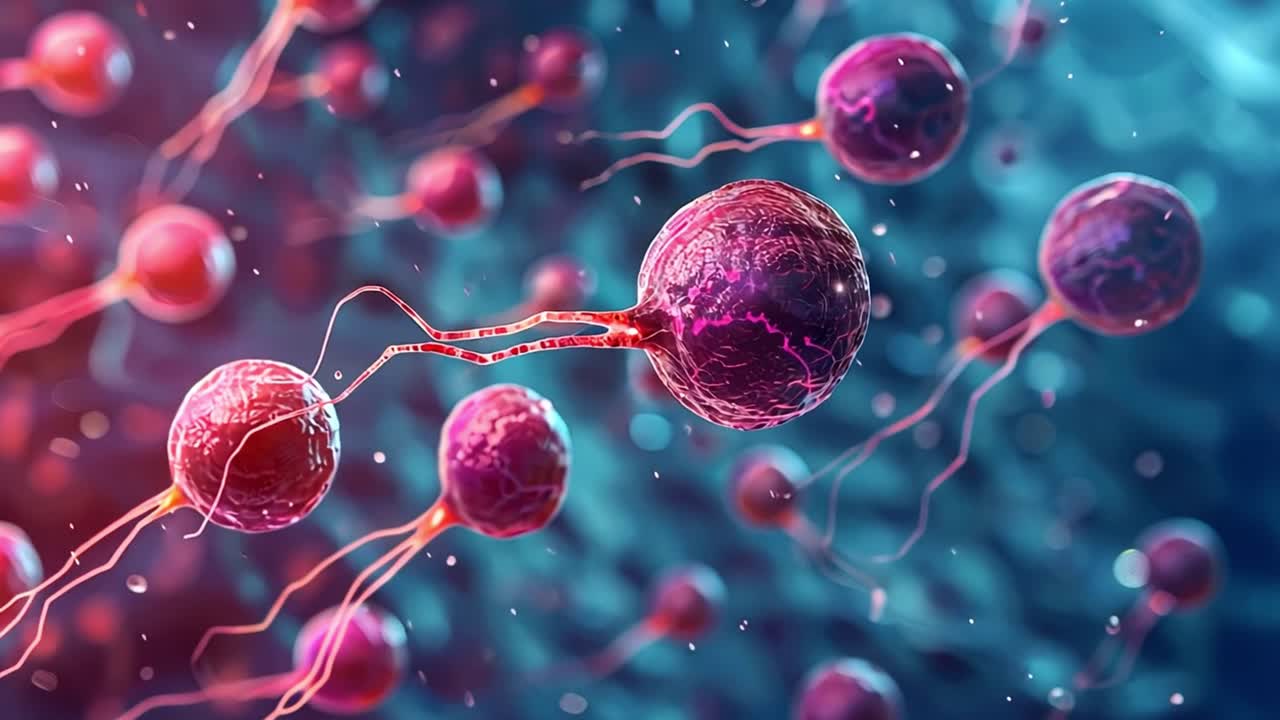 Microscopic view of biological cells or sperm