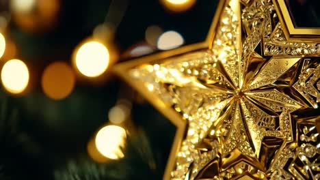 close-up of a golden star christmas tree topper