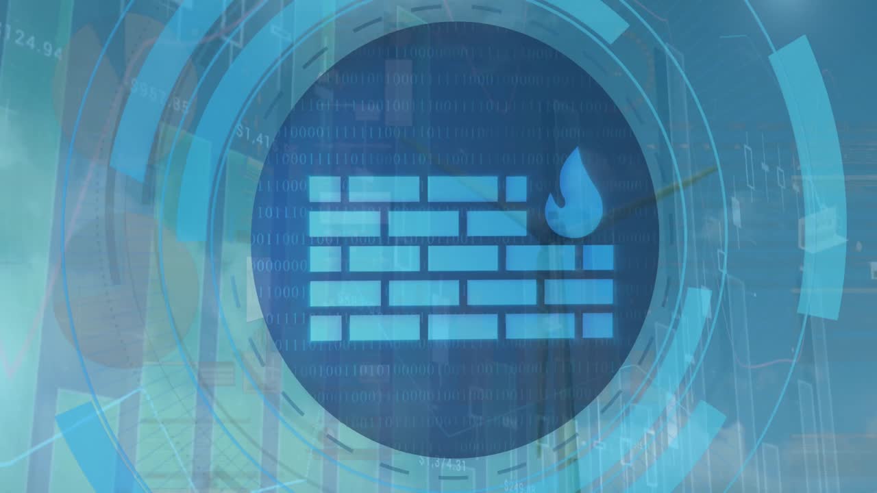 불벽 아이콘의 애니메이션 로딩 서클과 그래프에 회전하는 풍차 구름 하늘에 대해