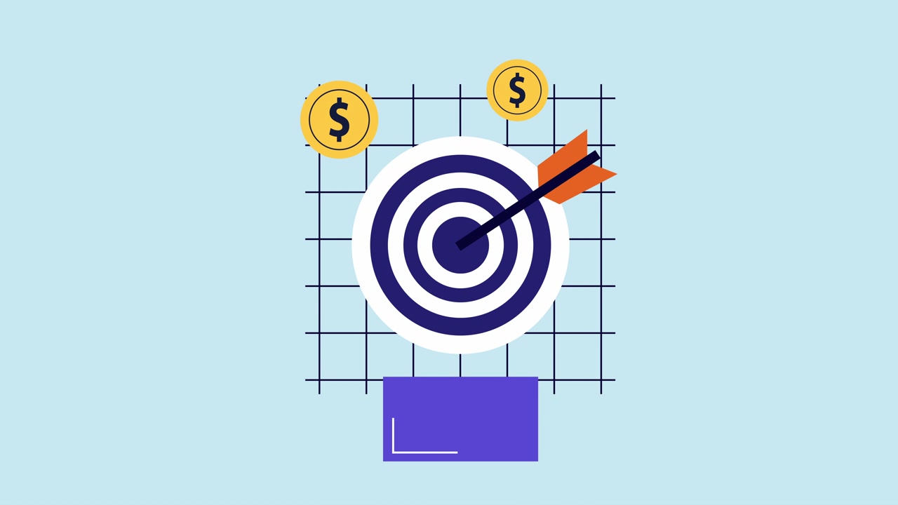 Animated Business Target Graphic with Financial Growth Symbols