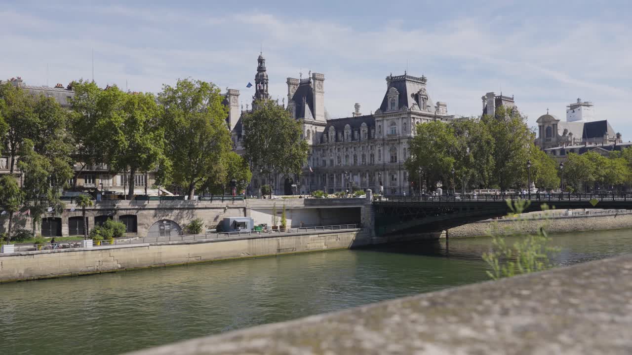Pont D'Arcole Bridge Crossing River Seine In Paris France With Tourists 1