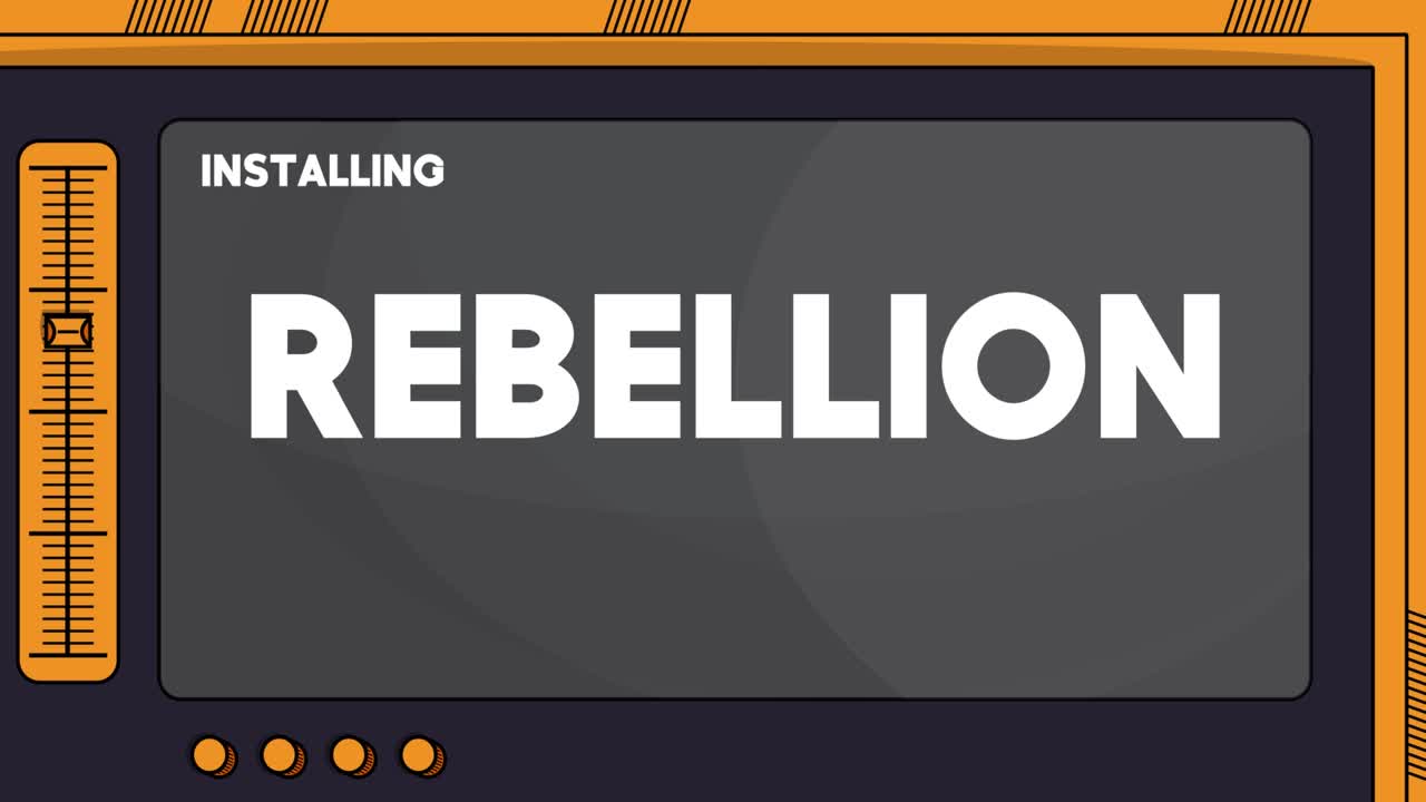 Installing Rebellion text on a cartoon screen