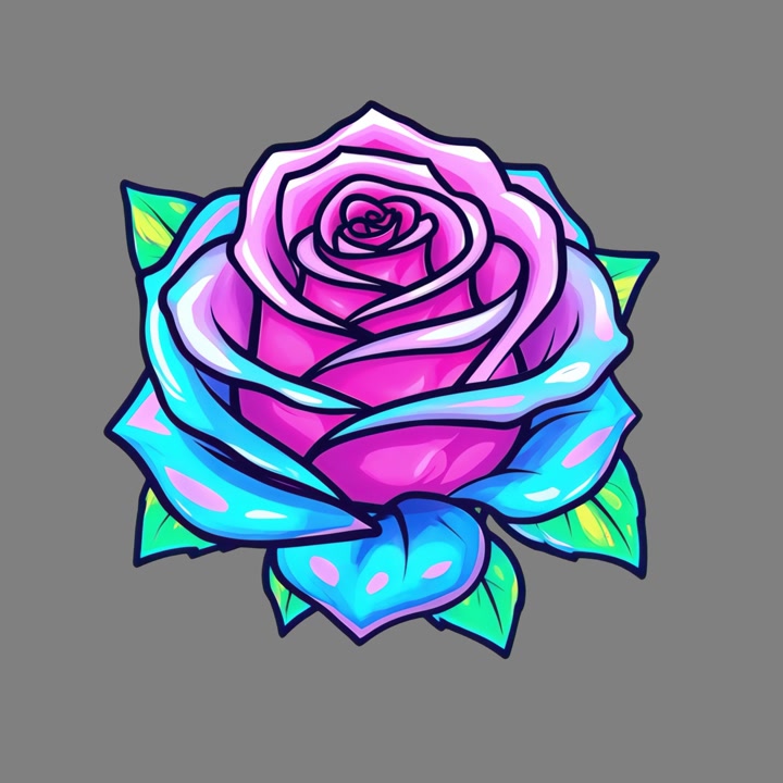 Animeret illustration af en blomstrende rose, der skifter farve