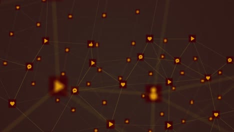 animación digital de una red de iconos digitales contra un fondo negro