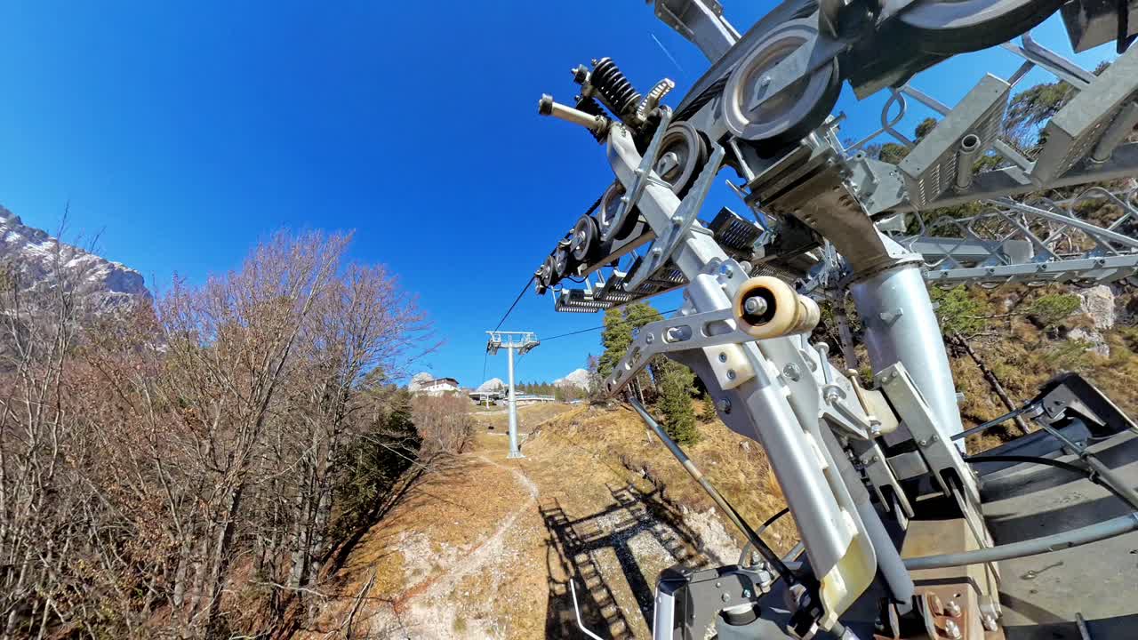 Cable car at Molveno, Italy, transporting visitors to the Dolomites for adventure and hiking