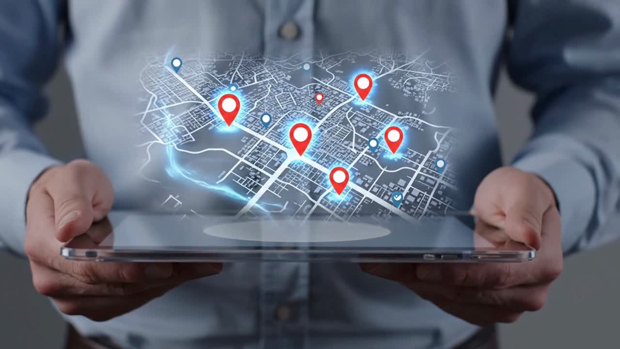 Person Holding a Tablet with a GPS Map and Location Pins