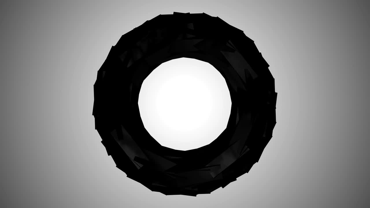 Black Fractal Torus Rotating Seamless Loop 4k Animation Video on Grey Background.