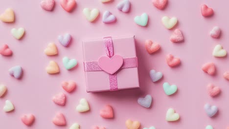 pink gift box with heart decorations