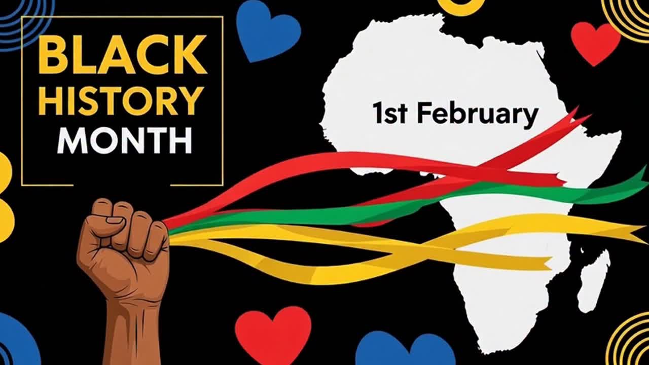 Black history month animated celebration with raised fist