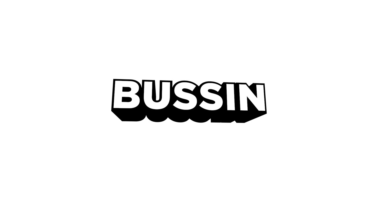 Animazione 3D con testo ondeggiante "BUSSIN" su sfondo bianco