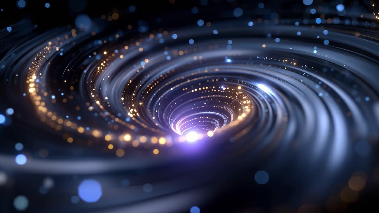 Dynamic Abstract Vortex of Blue and Gold Light Particles