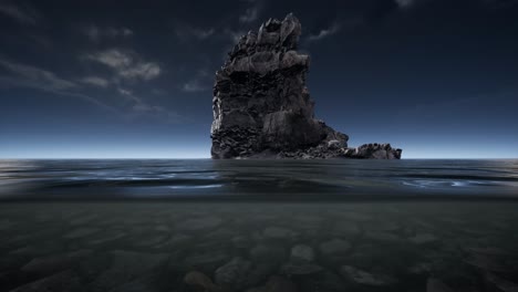 Paisaje-Marino-Oceánico-Con-Cielo-Y-Olas-Oceánicas-Divididas-Por-La-Línea-De-Flotación-En-La-Parte-Submarina