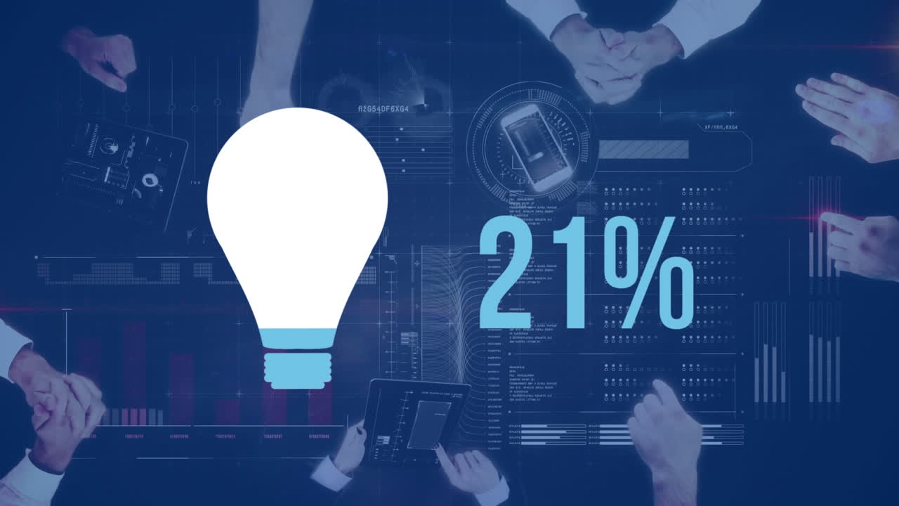 personas en la oficina con forma de bombilla y números que se llenan de color