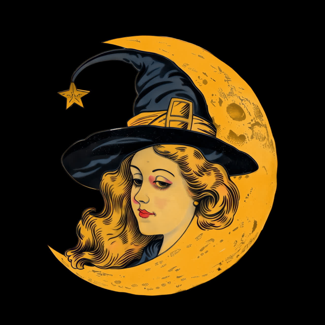 Vintage witch moon illustration animation isolated asset, transparent 4K video, alpha channel