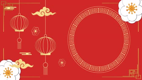 Animation-of-chinese-pattern-and-decoration-on-red-background