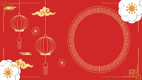 animación de patrón chino y decoración sobre fondo rojo
