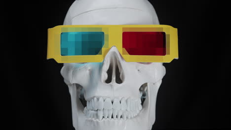 cráneo con gafas de película 3d con colores abstractos