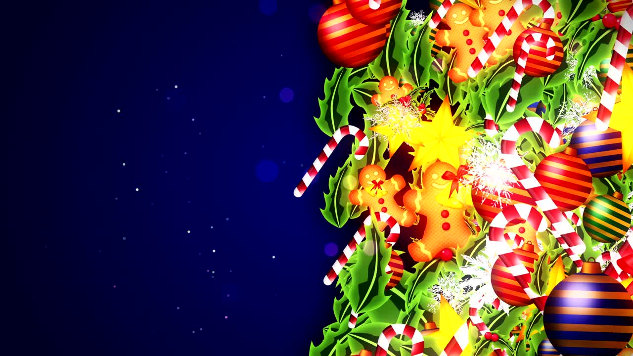 partículas de decoración navideña, fondo azul, bucle