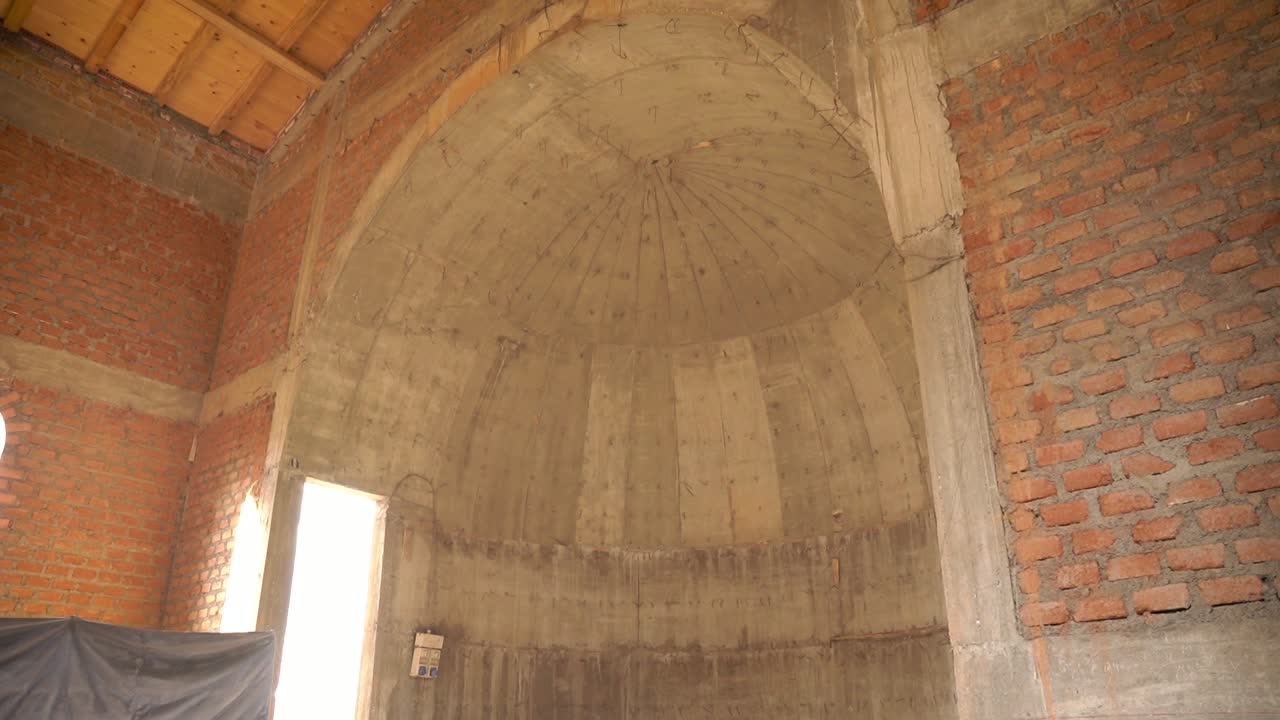 Dome interior construction in progress at Yungay Peru