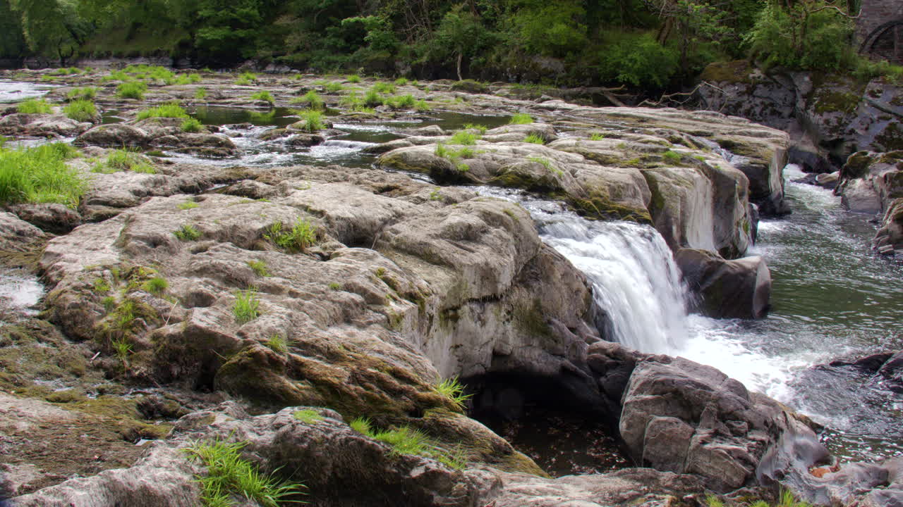 Wide shot of the Cenarth Falls on the river Teifi