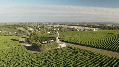 aerial drone point of view of the 18th century windmill moulin de la tranchee near to montsoreau in the unesco world heritage site loire valley, france