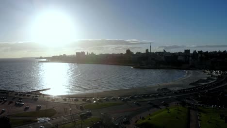 Aerial-view-of-the-coast-in-the-park-a-sunny-day-located-in-the-city-of-montevideo-uruguay