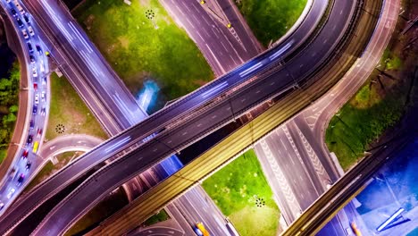 Night-Timelapse-Aerial-view-of-a-freeway-intersection-traffic-trails-in-night-Moscow