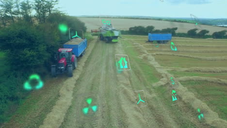 animación de iconos ecológicos y procesamiento de datos sobre tierras de cultivo rurales