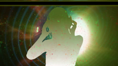 animation of distressed vintage film showing white silhouette of a dj