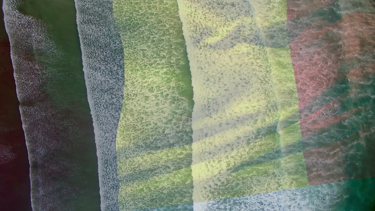 Digital composition of waving belgium flag against aerial view of the sea waves