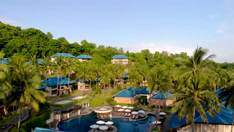 aerial liftoff over remote luxury resort in lombok