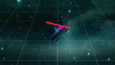 animación pantalla de videojuego vintage con neón palabra comienzo escrito
