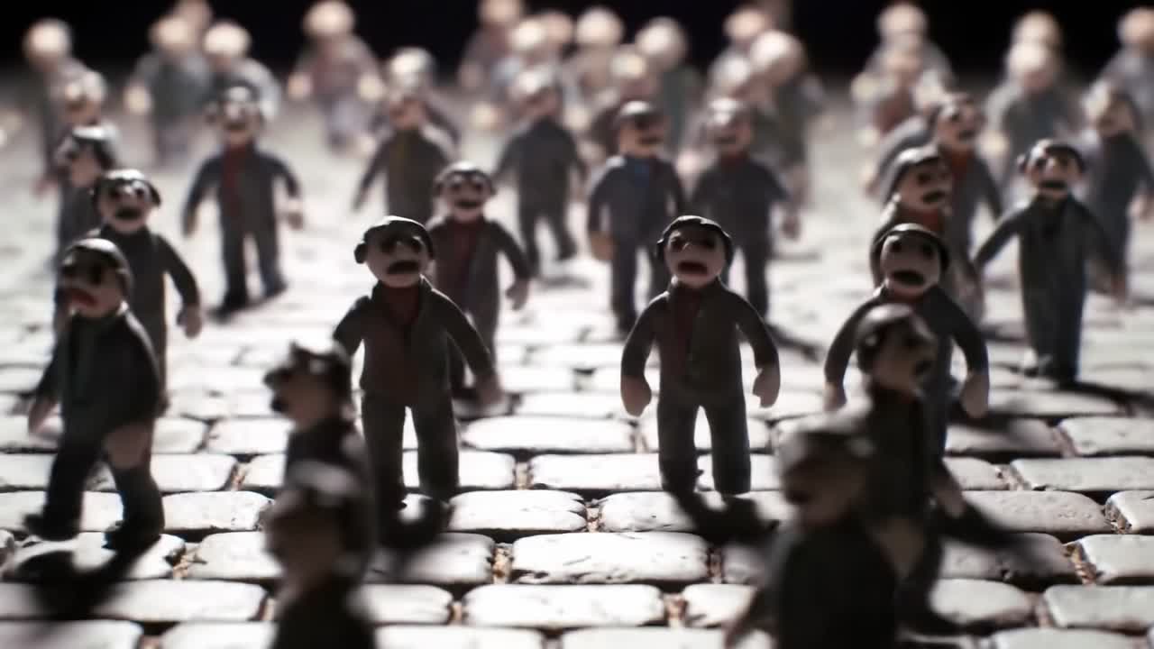 A Gathering of Animated Figurines: Exploring the Lively Interactions and Unique Expressions of Clay Characters in a Dynamic Scene