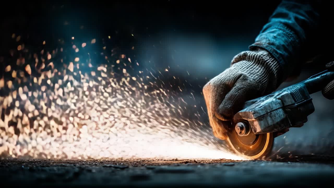 An Artisan at Work: Capturing the Craftsmanship in Metal Cutting, Showcasing the Sparks Flying and the Precision of Tools in Action
