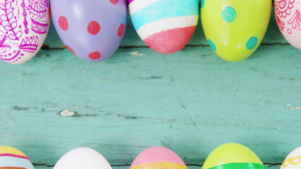 Painted Easter eggs arranged in a row