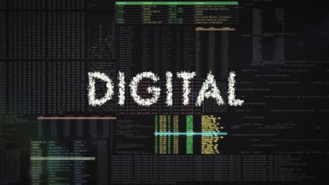 digital text is formed from digital lines - overlay on futuristic code data animation