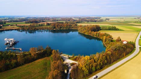 stunning 4k drone footage of a fishing lake or