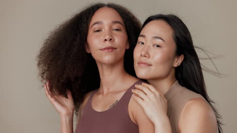 beauty, hair and portrait of women friends