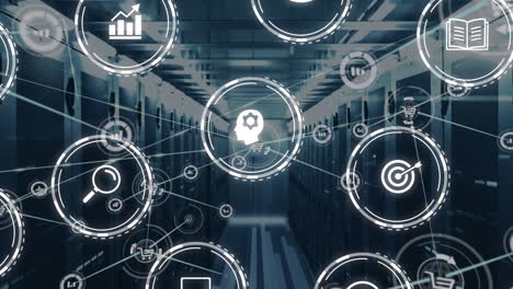 animación de conexiones con iconos a través de servidores informáticos