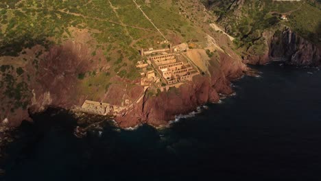 aerial view of laveria lamarmora historical mining ruins in nebida, sardinia