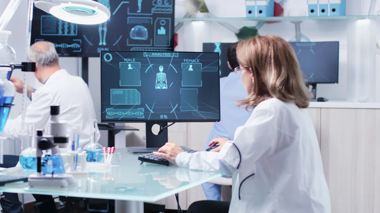 Scientists conducting medical research in a modern laboratory