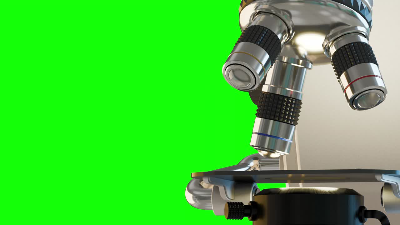 4K conceptual medical clip art - modern electronic scientific microscope isolated on green screen for chromakey use, UHD 60 FPS 3D animation