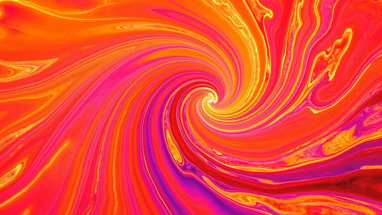 Vivid Swirling Liquid Paint In Orange And Pink Forming Hypnotic Vortex, Glossy Marbled Streaks Spiral Inward