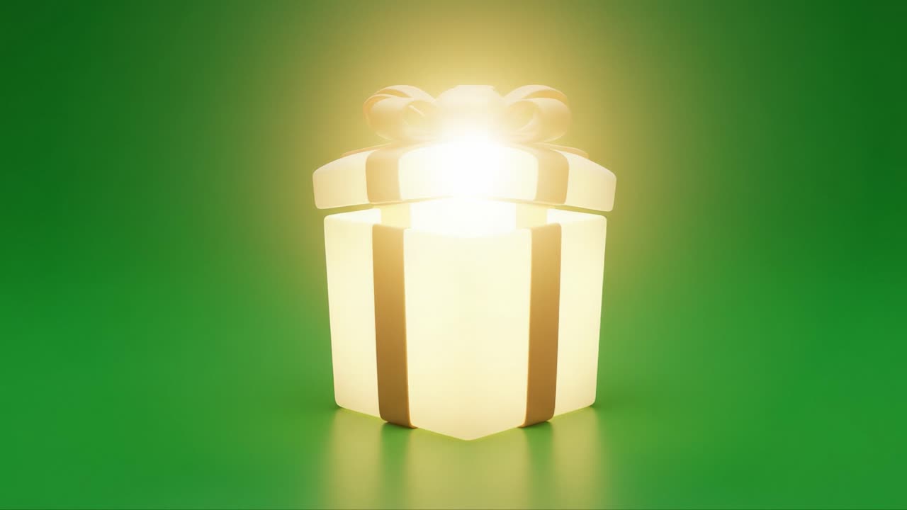 A Magical Gift Box Radiating with Light: Capturing the Wonder of Unwrapping Surprises in a Cheerful Green Background Ideal for Celebrations