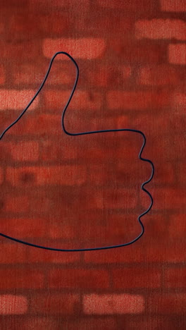 animación del icono del pulgar hacia arriba de neón brillante en la pared de ladrillo