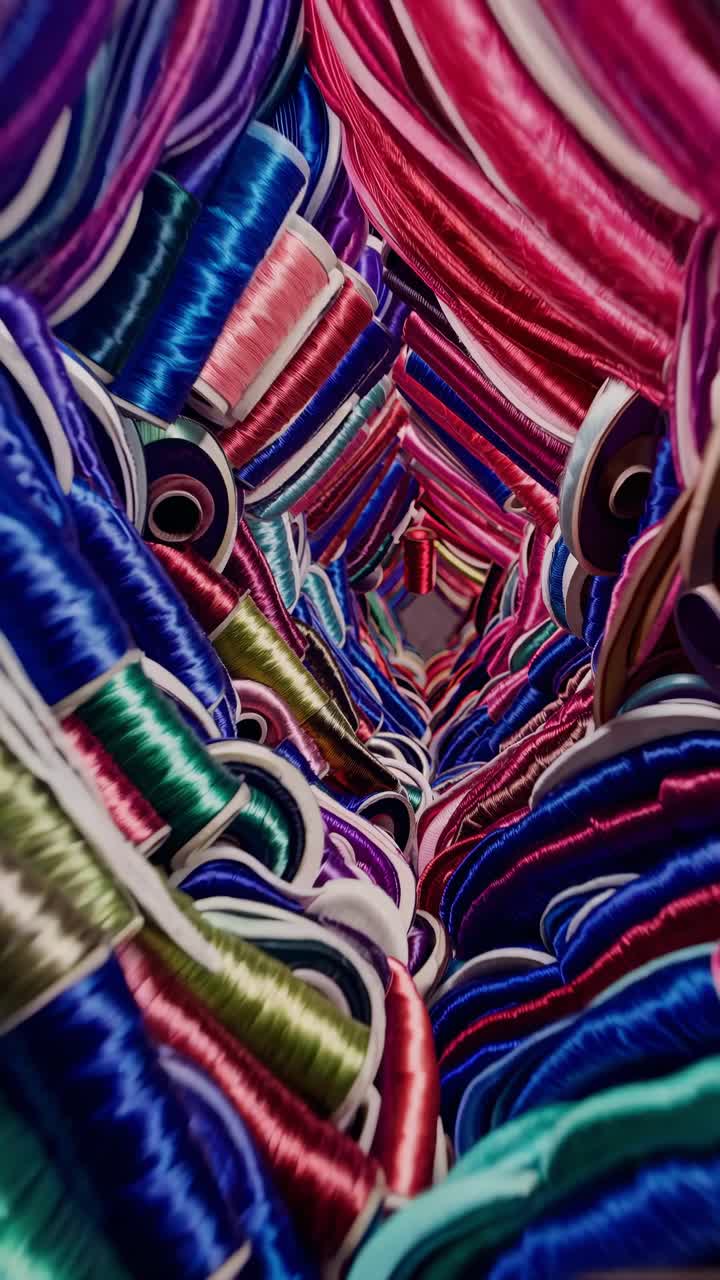A Vibrant Tunnel of Colorful Thread Spools