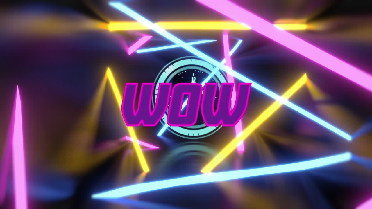 빛 트레일 위의 와우 텍스트의 애니메이션