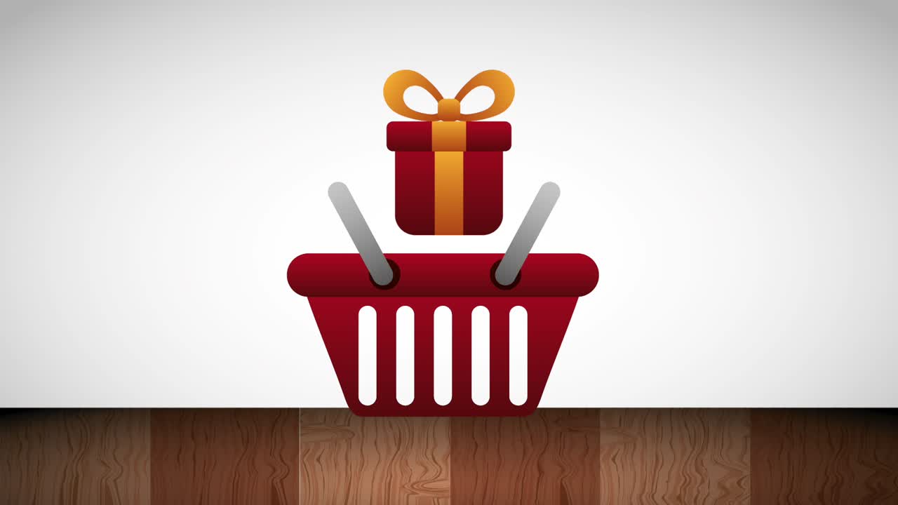 caja de regalos que cae en la canasta de compras comercio