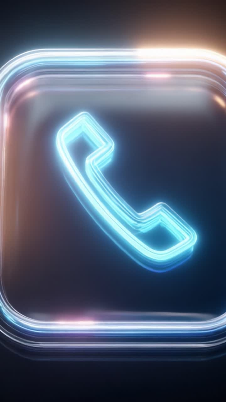 Un rendering mozzafiato di un'icona telefonica 3D luminosa con luci al neon e bordi arrotondati, che affascina gli spettatori con la sua estetica futuristica e il design moderno